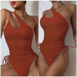 New Monokini One Piece Swimsuit Rust Brown